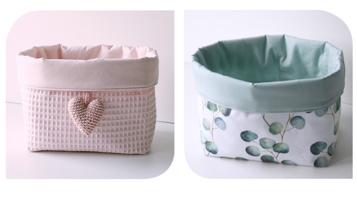 Stoffkorb einfarbig mit Häkelstern für die Wickelkommode oder das Kinderzimmer
